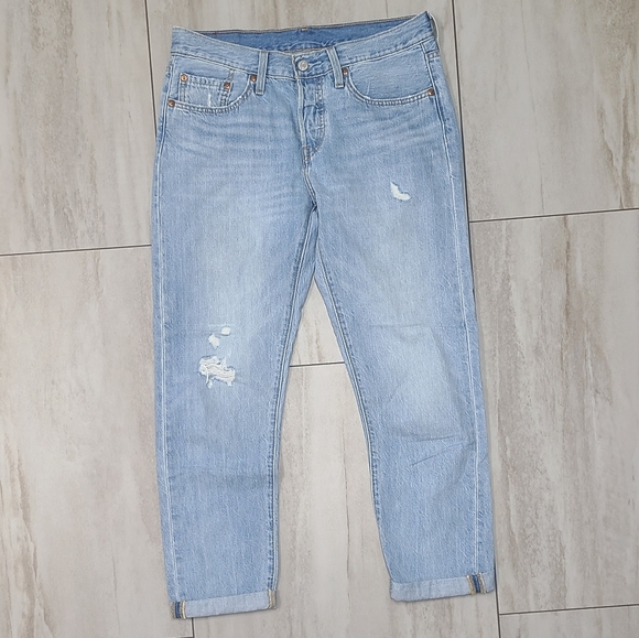 Levi's Denim - Levi’s 501 T Cropped Vintage High Waist Distressed Jeans - Size 27x28